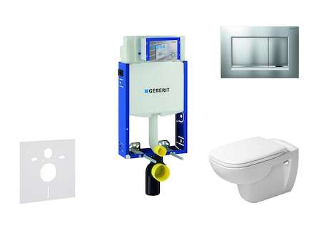 Geberit Kombifix - Modul pro závěsné WC s tlačítkem Sigma30, matný chrom/chrom + Duravit D-Code - WC a sedátko, Rimless, SoftClo