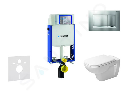 Geberit Kombifix - Modul pro závěsné WC s tlačítkem Sigma30, matný chrom/chrom + Duravit D-Code - WC a sedátko, Rimless, SoftClo