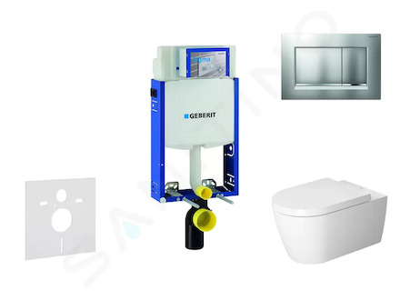 Geberit Kombifix - Modul pro závěsné WC s tlačítkem Sigma30, matný chrom/chrom + Duravit ME by Starck - WC a sedátko, Rimless, S