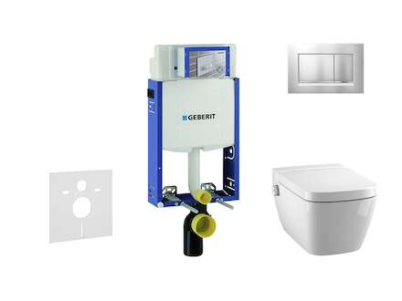 Geberit Kombifix - Modul pro závěsné WC s tlačítkem Sigma30, matný chrom/chrom + Tece One - sprchovací toaleta a sedátko, Rimles