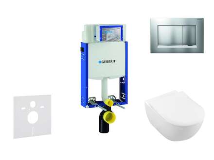 Geberit Kombifix - Modul pro závěsné WC s tlačítkem Sigma30, matný chrom/chrom + Villeroy Boch - WC a sedátko, DirectFlush, Soft