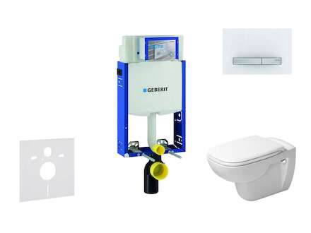Geberit Kombifix - Modul pro závěsné WC s tlačítkem Sigma50, alpská bílá + Duravit D-Code - WC a sedátko, Rimless, SoftClose 110