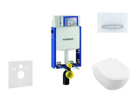Geberit Kombifix - Modul pro závěsné WC s tlačítkem Sigma50, alpská bílá + Villeroy Boch - WC a sedátko, DirectFlush, SoftClose,