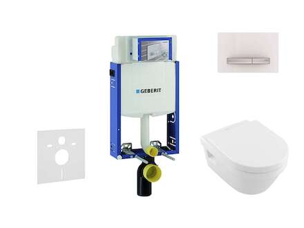 Geberit Kombifix - Modul pro závěsné WC s tlačítkem Sigma50, alpská bílá + Villeroy Boch - WC a sedátko, DirectFlush, SoftClose,