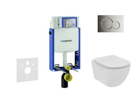 Geberit Kombifix - Set předstěnové instalace, klozetu a sedátka Ideal Standard Tesi, tlačítka Sigma01, Rimless, SoftClose, leskl