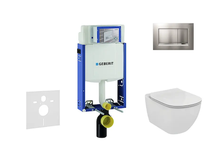 Geberit Kombifix - Set předstěnové instalace, klozetu a sedátka Ideal Standard Tesi, tlačítka Sigma20, matný chrom/chrom 110.302
