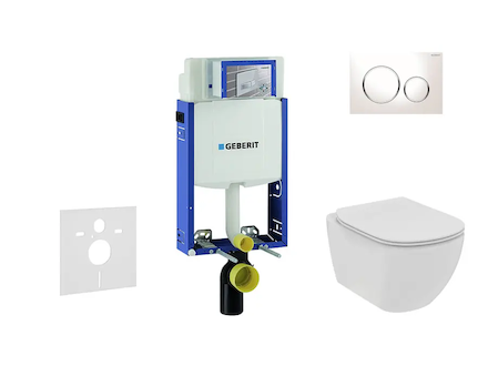 Geberit Kombifix - Set předstěnové instalace, klozetu a sedátka Ideal Standard Tesi, tlačítka Sigma20, Rimless, SoftClose, bílá/