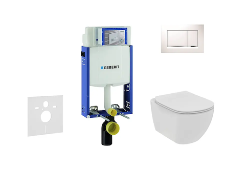 Geberit Kombifix - Set předstěnové instalace, klozetu a sedátka Ideal Standard Tesi, tlačítka Sigma20, Rimless, SoftClose, bílá/
