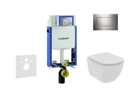 Geberit Kombifix - Set předstěnové instalace, klozetu a sedátka Ideal Standard Tesi, tlačítka Sigma20, Rimless, SoftClose, leskl