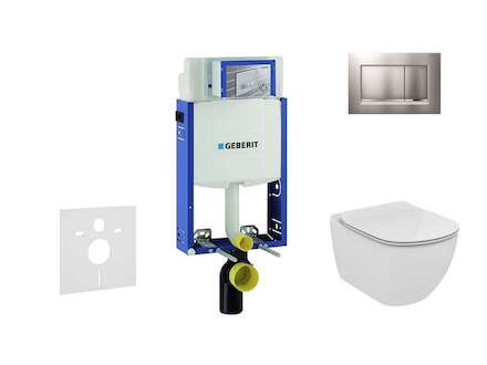 Geberit Kombifix - Set předstěnové instalace, klozetu a sedátka Ideal Standard Tesi, tlačítka Sigma30, matný chrom/chrom 110.302