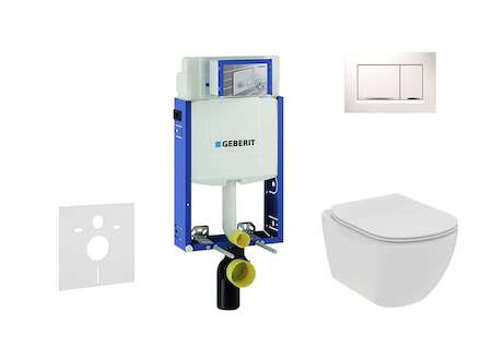 Geberit Kombifix - Set předstěnové instalace, klozetu a sedátka Ideal Standard Tesi, tlačítka Sigma30, Rimless, SoftClose, bílá/