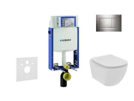 Geberit Kombifix - Set předstěnové instalace, klozetu a sedátka Ideal Standard Tesi, tlačítka Sigma30, Rimless, SoftClose, leskl