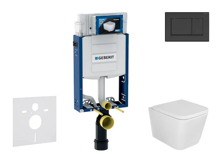 Geberit Kombifix - Set předstěnové instalace, klozetu Arkas a sedátka softclose, tlačítko Sigma20, matná černá/černá SANI15CA510
