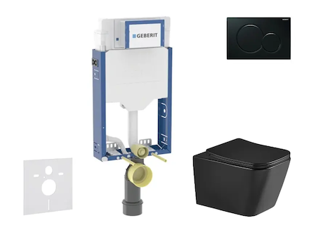 Geberit Kombifix - Set předstěnové instalace, klozetu Arkas I a sedátka softclose, tlačítko Sigma01, černá SANI15CA5509