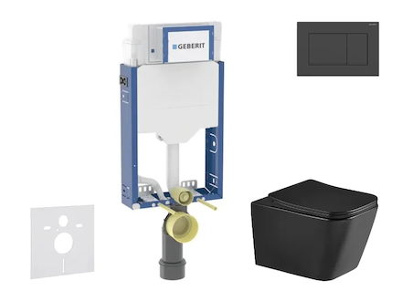 Geberit Kombifix - Set předstěnové instalace, klozetu Arkas I a sedátka softclose, tlačítko Sigma20, matná černá/černá SANI15CA5