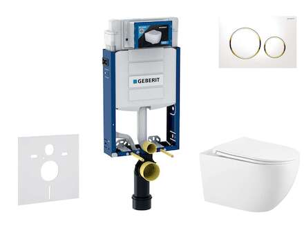 Geberit Kombifix - Set předstěnové instalace, klozetu Gaia a sedátka softclose, tlačítko Sigma20, bílá/pozlacená SANI15CA3125
