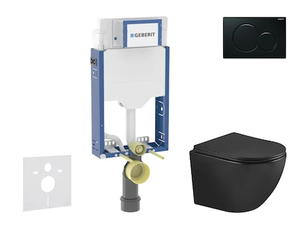 Geberit Kombifix - Set předstěnové instalace, klozetu Oudee a sedátka softclose, tlačítko Sigma01, černá SANI15CA5504