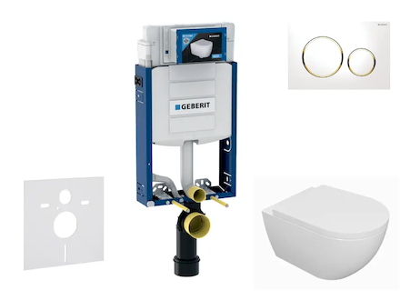 Geberit Kombifix - Set předstěnové instalace, klozetu Oudee a sedátka softclose, tlačítko Sigma20, bílá/pozlacená SANI15CA3119