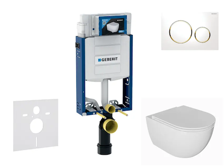 Geberit Kombifix - Set předstěnové instalace, klozetu Oudee a sedátka softclose, tlačítko Sigma20, bílá/pozlacená SANI15CA3122