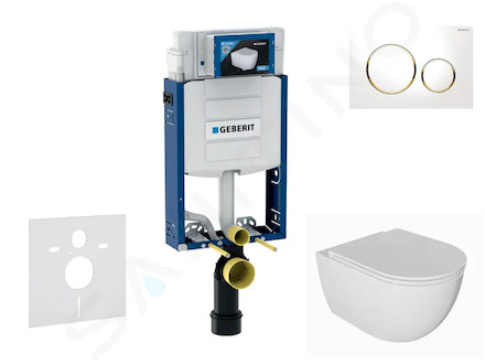 Geberit Kombifix - Set předstěnové instalace, klozetu Oudee a sedátka softclose, tlačítko Sigma20, bílá/pozlacená SANI15CA3122