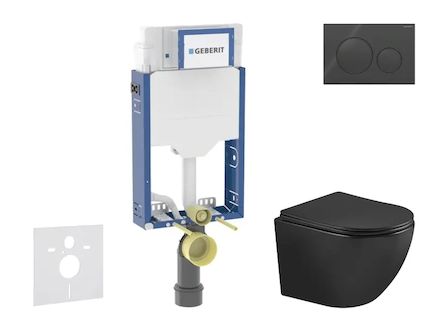 Geberit Kombifix - Set předstěnové instalace, klozetu Oudee a sedátka softclose, tlačítko Sigma20, černá lesk/černá mat SANI15CA