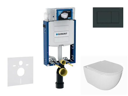 Geberit Kombifix - Set předstěnové instalace, klozetu Oudee a sedátka softclose, tlačítko Sigma20, černá lesk/černá mat SANI15CA