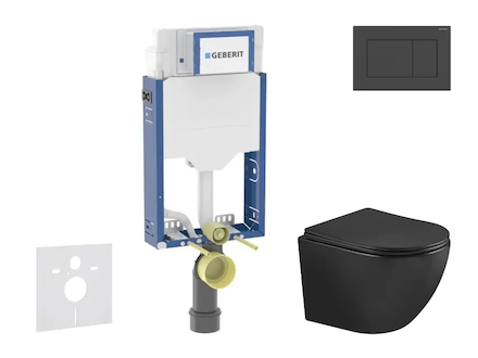Geberit Kombifix - Set předstěnové instalace, klozetu Oudee a sedátka softclose, tlačítko Sigma20, matná černá/černá SANI15CA550