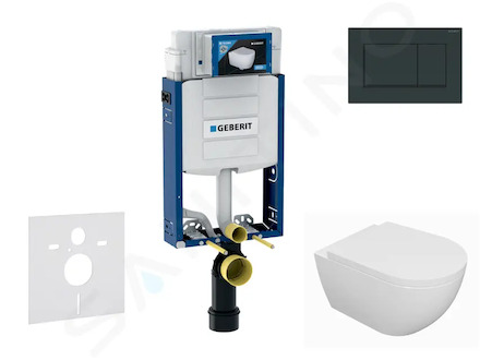 Geberit Kombifix - Set předstěnové instalace, klozetu Oudee a sedátka softclose, tlačítko Sigma30, černá lesk/černá mat SANI15CA