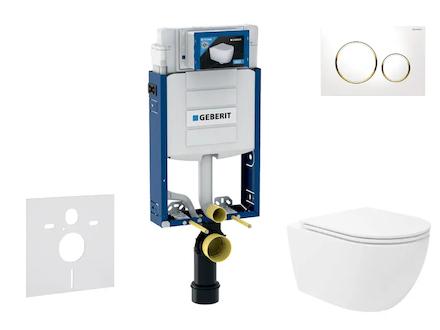 Geberit Kombifix - Set předstěnové instalace, klozetu Oudee Vortex a sedátka softclose, tlačítko Sigma20, bílá/pozlacená SANI15C
