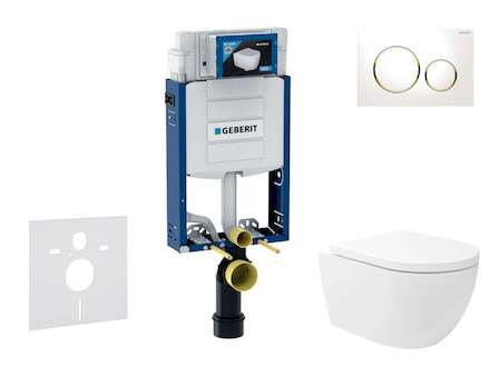 Geberit Kombifix - Set předstěnové instalace, klozetu Oudee Vortex a sedátka softclose, tlačítko Sigma20, bílá/pozlacená SANI15C
