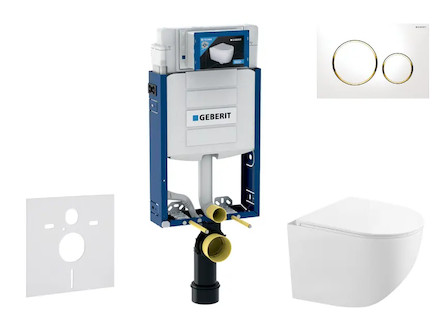 Geberit Kombifix - Set předstěnové instalace, kompaktního klozetu Gaia a sedátka softclose, tlačítko Sigma20, bílá/pozlacená SAN