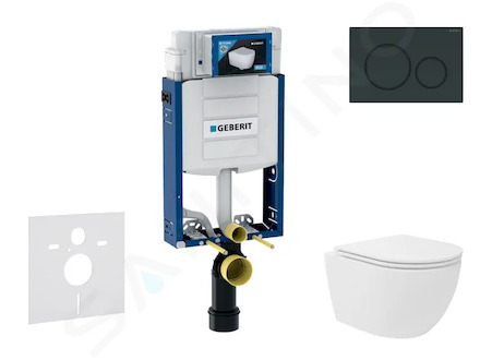 Geberit Kombifix - Set předstěnové instalace, kompaktního klozetu Oudee Vortex a sedátka softclose, tlačítko Sigma20, černá lesk