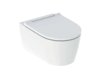 Geberit ONE - Závěsné WC se sedátkem SoftClose, TurboFlush, matná bílá/lesklý chrom 500.202.JT.1