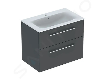 Geberit Selnova Square - Umyvadlová skříňka 64x79x48 cm, s umyvadlem, 2 zásuvky, lávová mat 501.241.00.1
