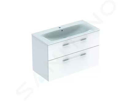 Geberit Selnova Square - Umyvadlová skříňka 64x99x48 cm, s umyvadlem, 2 zásuvky, lesklá bílá 501.244.00.1