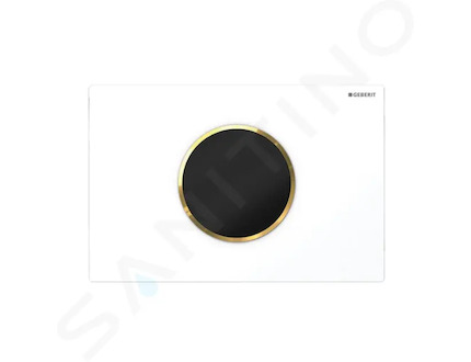 Geberit Sigma10 - Elektronické ovládání splachování, bateriové napájení, bílá/zlatá 115.908.KK.6