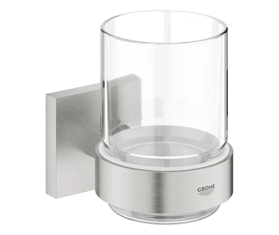 Grohe QuickFix Start Cube - Sklenka na kartáčky a pastu, s držákem, sklo/supersteel 41097DC0