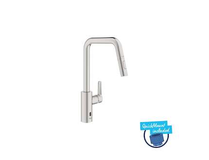 Grohe QuickFix Start - Elektronická dřezová baterie s výsuvnou sprškou, bateriové napájení, supersteel 101243DC00
