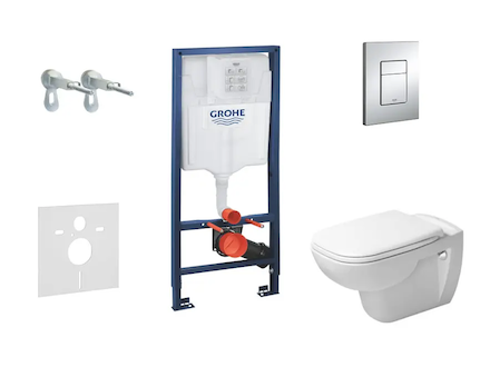 Grohe Rapid SL - Set předstěnové instalace, klozetu a sedátka D-Code, Rimless, SoftClose, tlačítka Skate Cosmo, chrom 38528SET-K