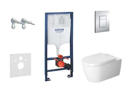 Grohe Rapid SL - Set předstěnové instalace, klozetu a sedátka ME by Starck, Rimless, SoftClose, tlačítka Skate Cosmo, chrom 3852