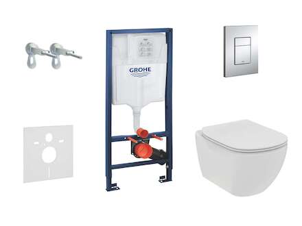 Grohe Rapid SL - Set předstěnové instalace, klozetu a sedátka Tesi, softclose, rimless, tlačítka Skate Cosmopolitan, chrom 38528