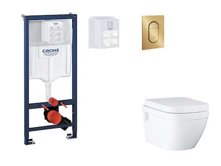 Grohe Rapid SL - Set předstěnové instalace, klozetu, sedátka SoftClose a tlačítka Arena Cosmopolitan S, kartáčovaný Cool Sunrise