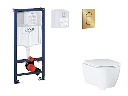 Grohe Rapid SL - Set předstěnové instalace, klozetu, sedátka SoftClose a tlačítka Arena Cosmopolitan S, kartáčovaný Cool Sunrise