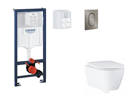Grohe Rapid SL - Set předstěnové instalace, klozetu, sedátka SoftClose a tlačítka Arena Cosmopolitan S, kartáčovaný Hard Graphit