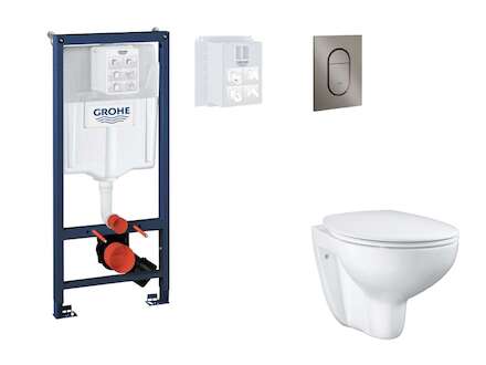 Grohe Rapid SL - Set předstěnové instalace, klozetu, sedátka SoftClose a tlačítka Arena Cosmopolitan S, kartáčovaný Hard Graphit