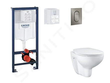 Grohe Rapid SL - Set předstěnové instalace, klozetu, sedátka SoftClose a tlačítka Arena Cosmopolitan S, kartáčovaný Hard Graphit