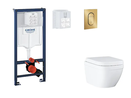 Grohe Rapid SL - Set předstěnové instalace, klozetu, sedátka SoftClose a tlačítka Arena Cosmopolitan S, Triple Vortex, kartáčova