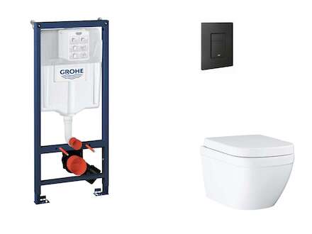 Grohe Rapid SL - Set předstěnové instalace, klozetu, sedátka SoftClose a tlačítka Even, Triple Vortex, phantom black SANI11BB511