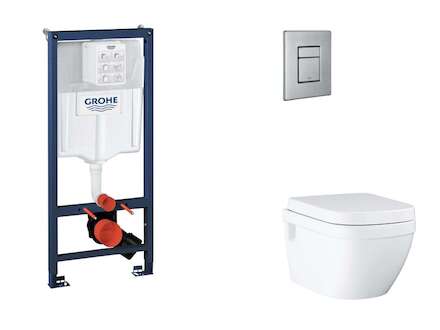 Grohe Rapid SL - Set předstěnové instalace, klozetu, sedátka SoftClose a tlačítka Skate Cosmopolitan, kartáčovaná nerezová ocel 