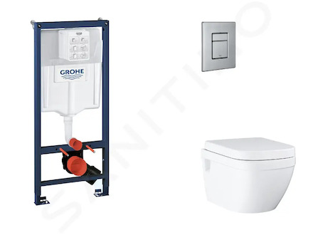 Grohe Rapid SL - Set předstěnové instalace, klozetu, sedátka SoftClose a tlačítka Skate Cosmopolitan, kartáčovaná nerezová ocel 